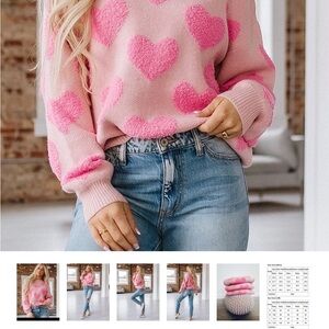 Cozy Pink Heart Pattern Sweater